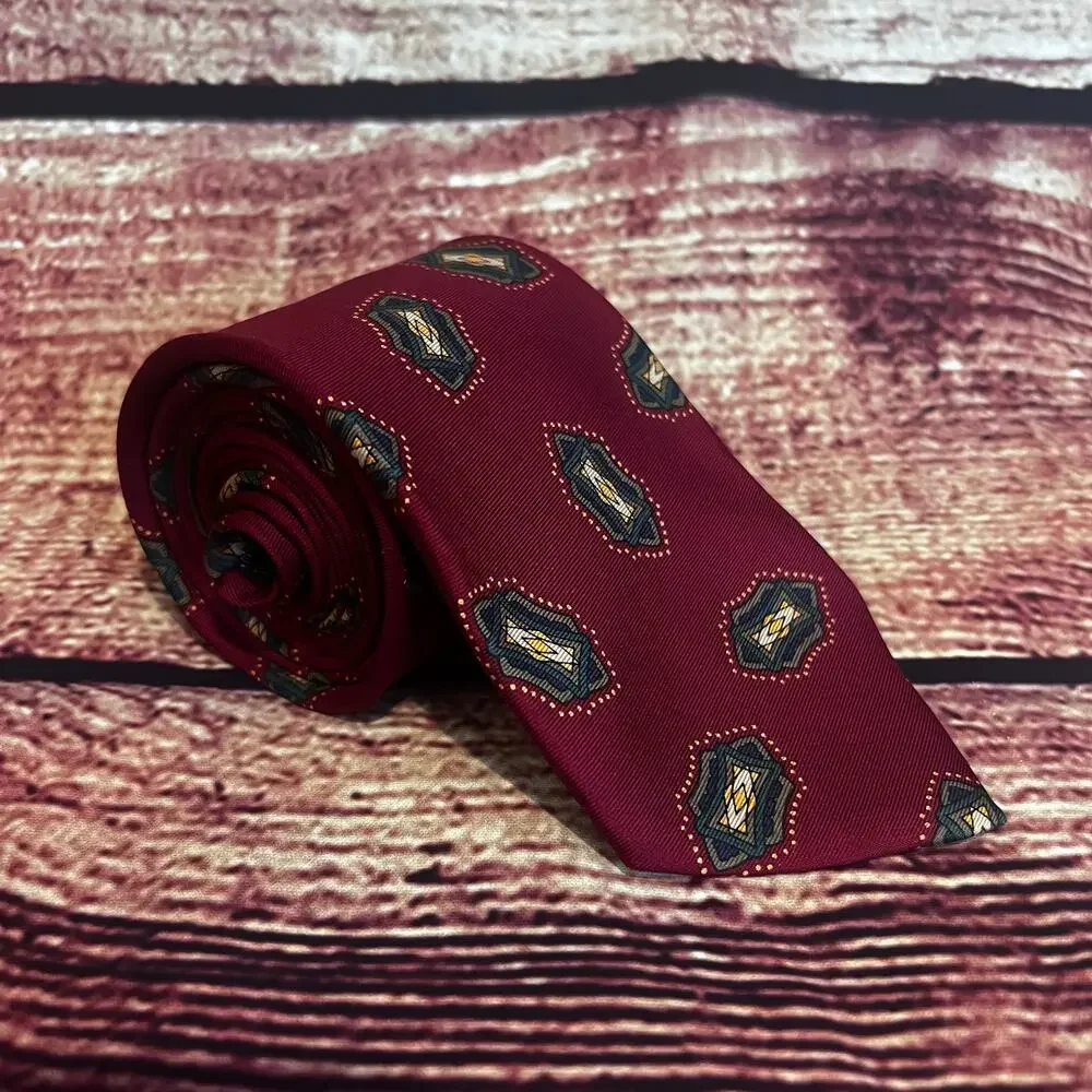 Lands End Direct Merchants 100% Silk Skinny Tie 58x3.5 Red Green Abstract